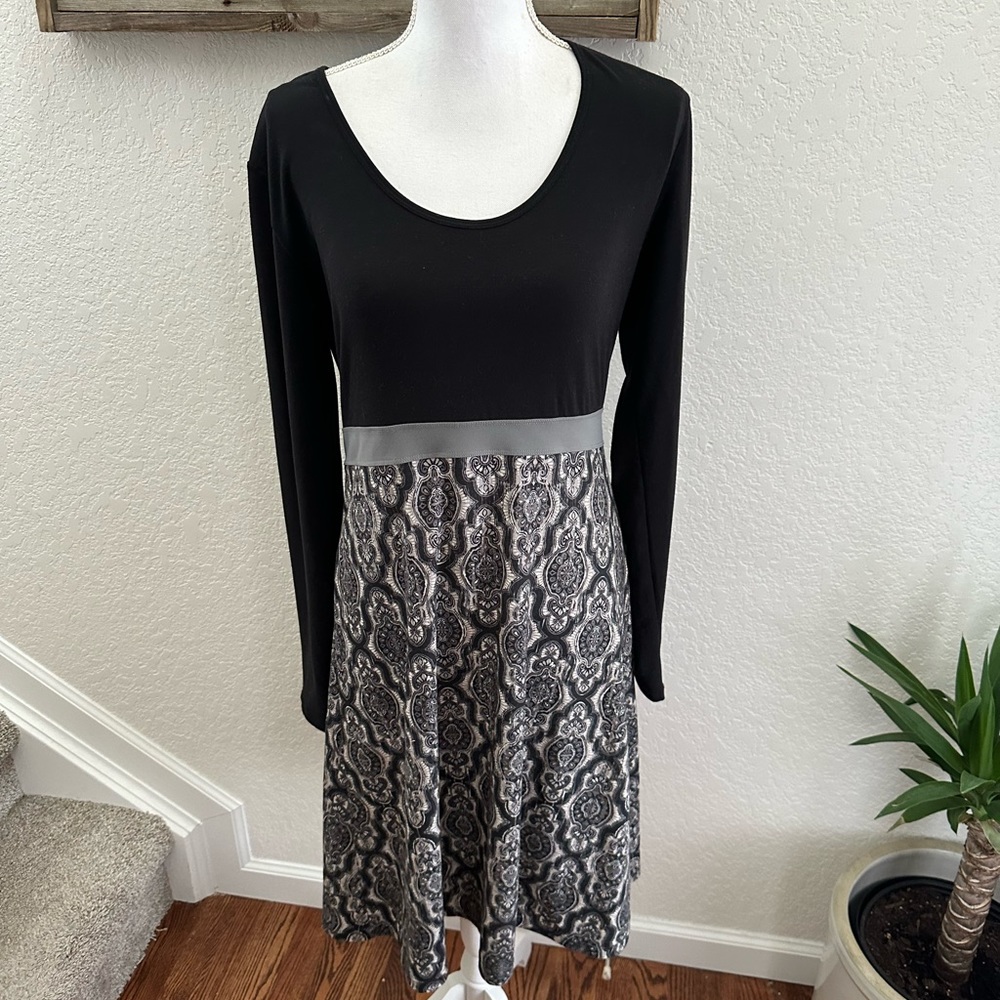 Prana Kaley long sleeve stretchy knit dress black gray ladies size M